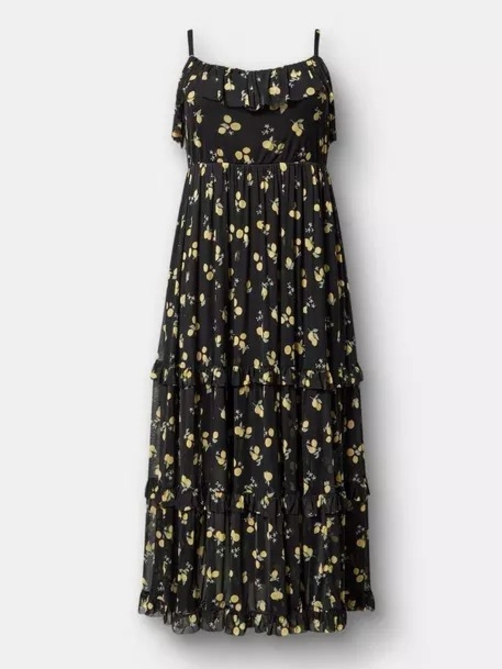 🍋Nwot Torrid 0x Mesh V-Neck Tiered Maxi Dress~Lotta lemons black - Women's🍋 - Picture 7 of 10